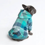 Sudadera de Terciopelo para Perros - Turquesa a Cuadros