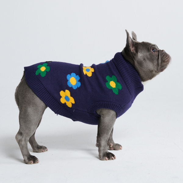 Suéter de punto para perro - Flores Azules Verdes Amarillas