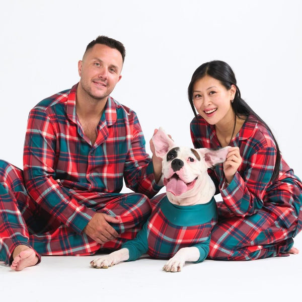 Pantalones de pijama para humano: cuadros verdes y rojos