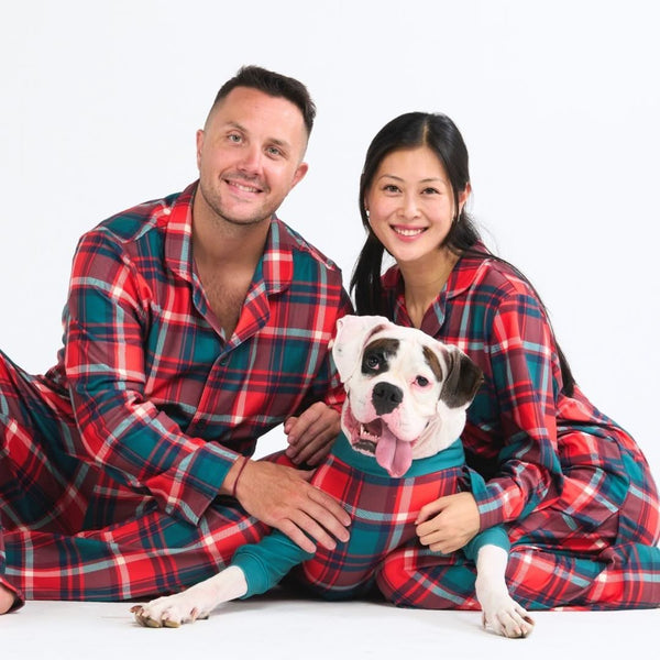 Camiseta de pijama para humano: cuadros verdes y rojos