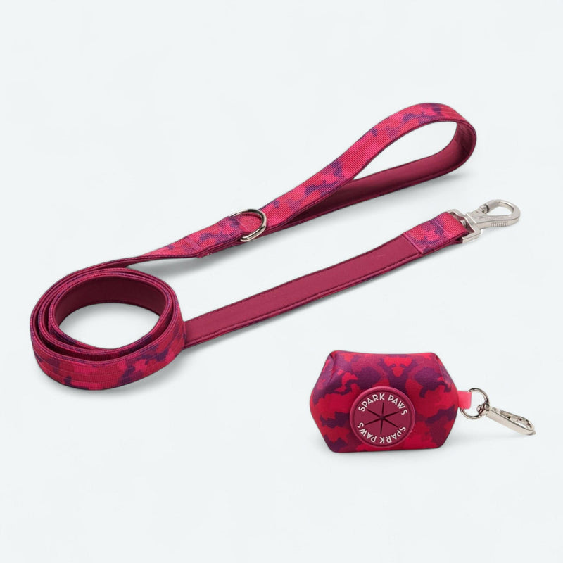 Set de correa y portabolsas para excrementos - Camuflaje Fucsia