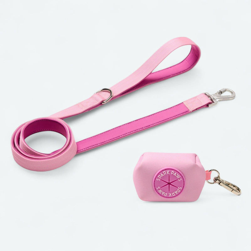 Set de correa y portabolsas para excrementos - Rosa