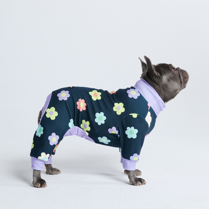 Pijama para Perros - Flores Azul Marino