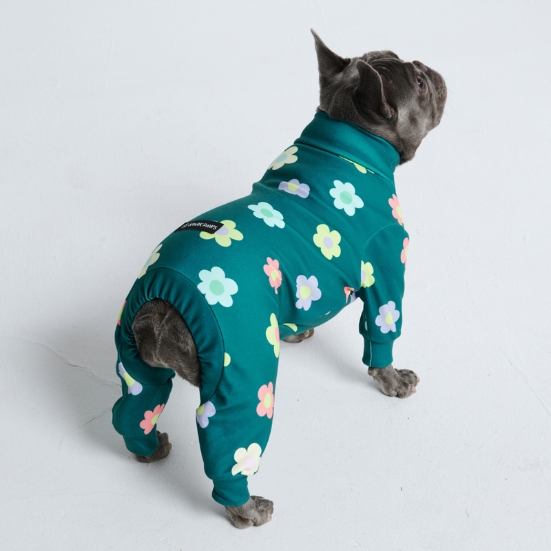 Pijama para Perros - Flores Verde