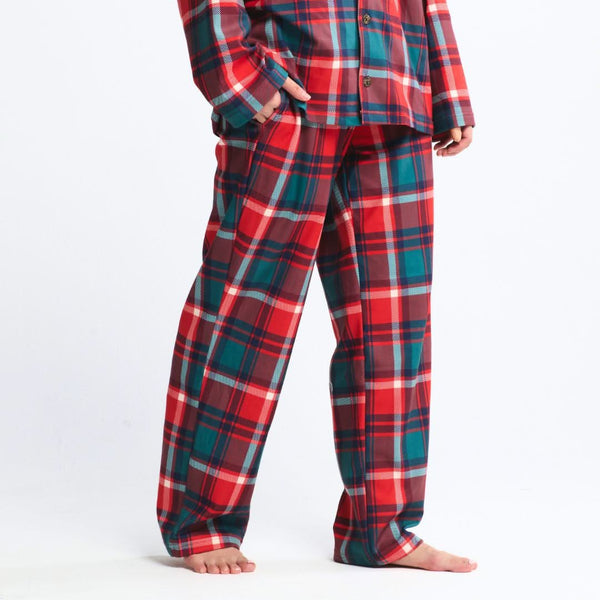 Pantalones de pijama para humano: cuadros verdes y rojos
