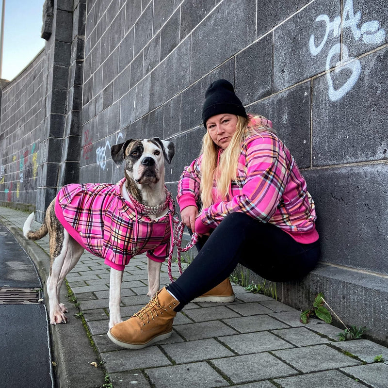 Sudadera a Cuadros para Humanos - Cuadros rosados