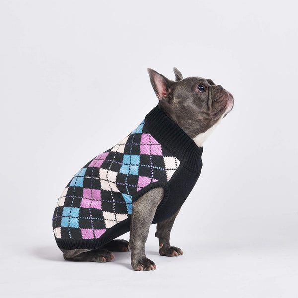 Suéter de punto para perro - Argyle negro