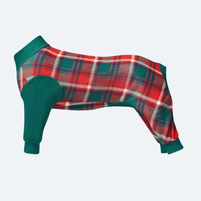 Pijama para perro: cuadros verdes y rojos