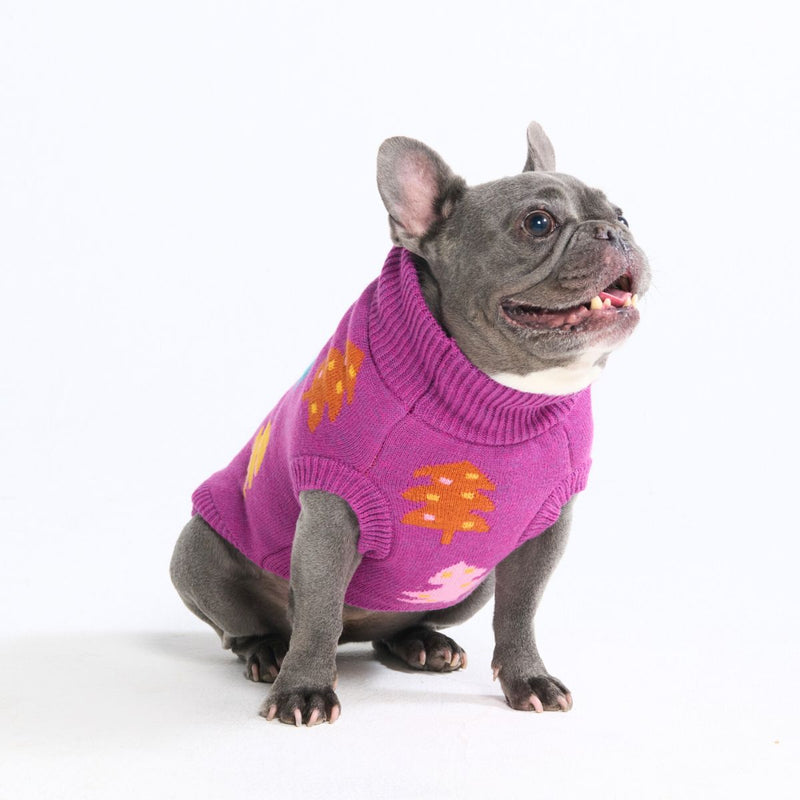 Suéter navideño tejido para perro – Árboles de caramelo magenta