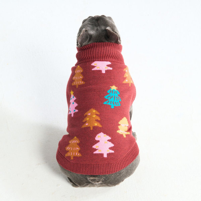 Suéter navideño tejido para perro – Árboles de caramelo castaños