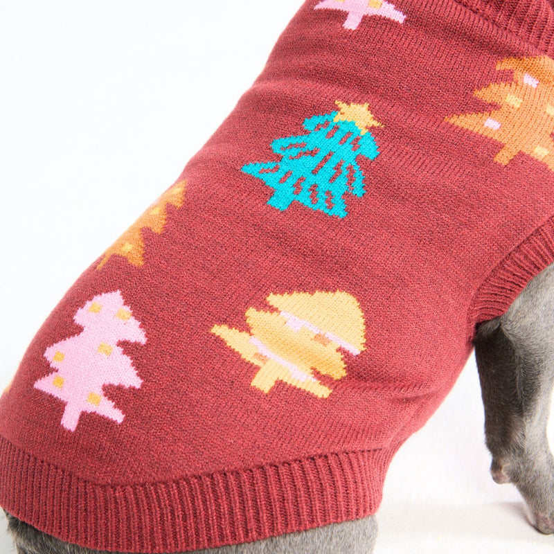 Suéter navideño tejido para perro – Árboles de caramelo castaños