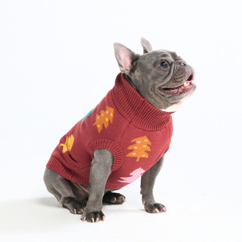 Suéter navideño tejido para perro – Árboles de caramelo castaños