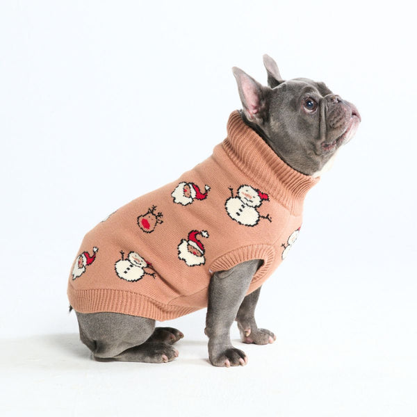 Suéter navideño tejido para perro – Papá Noel y Rudolph