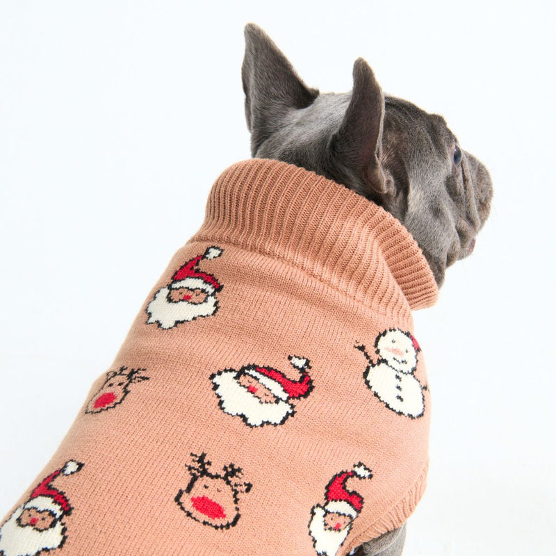 Suéter navideño tejido para perro – Papá Noel y Rudolph