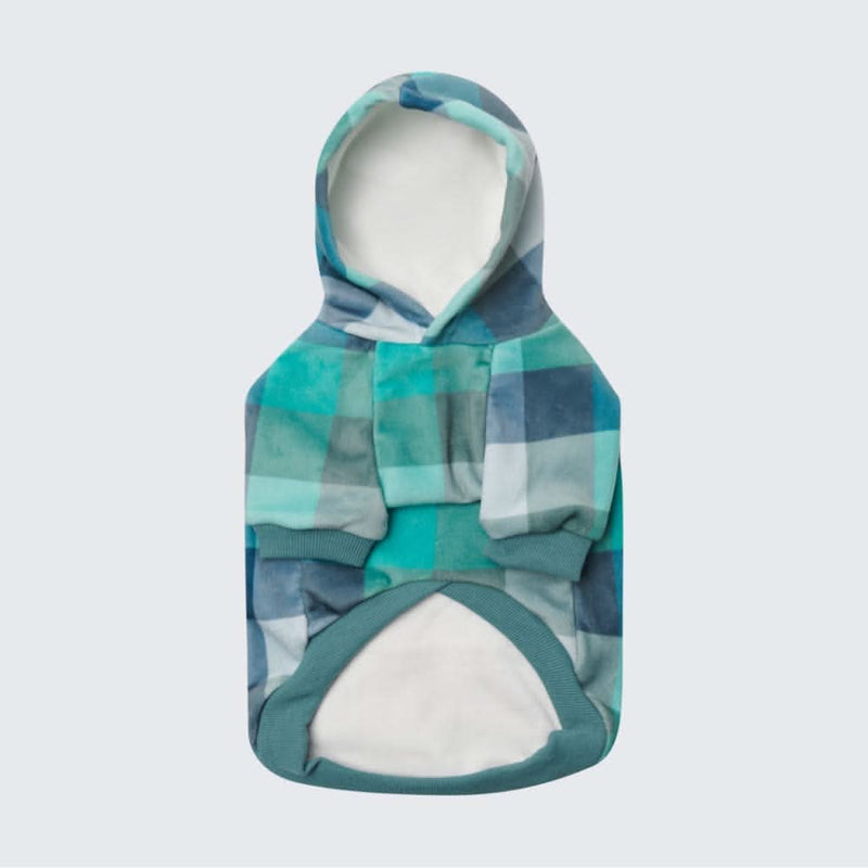 Sudadera de Terciopelo para Perros - Turquesa a Cuadros