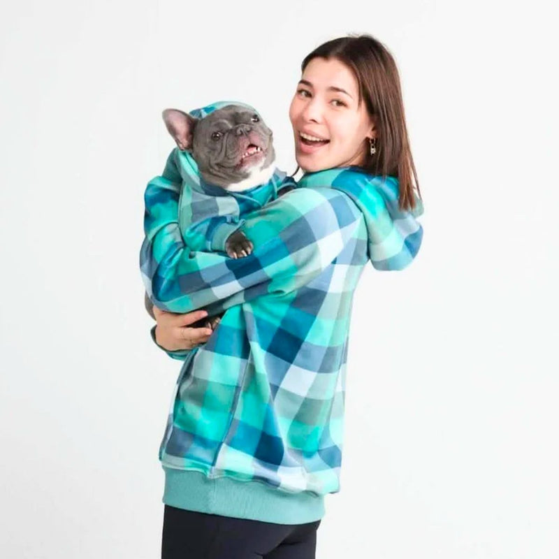 Sudadera de Terciopelo para Perros - Turquesa a Cuadros