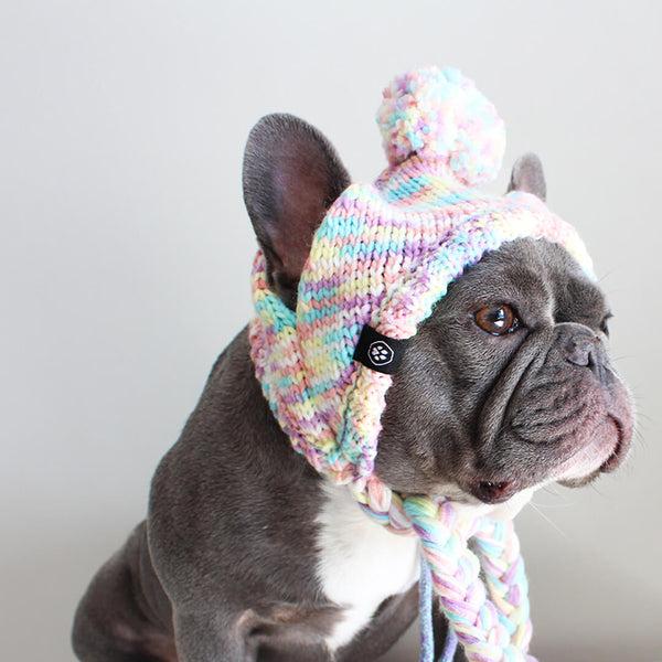 Gorro Beanie Knit Pom Pom Dog - Pastel Icing
