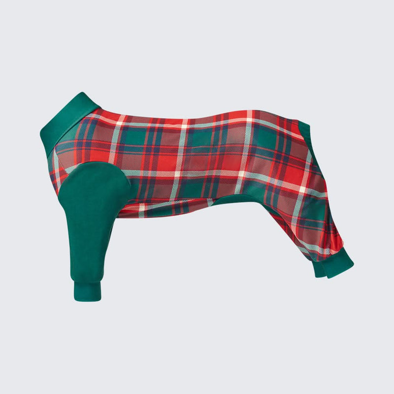 Pijama para perro: cuadros verdes y rojos