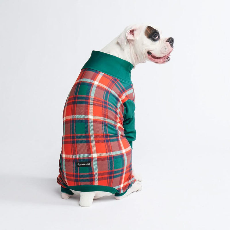Pijama para perro: cuadros verdes y rojos