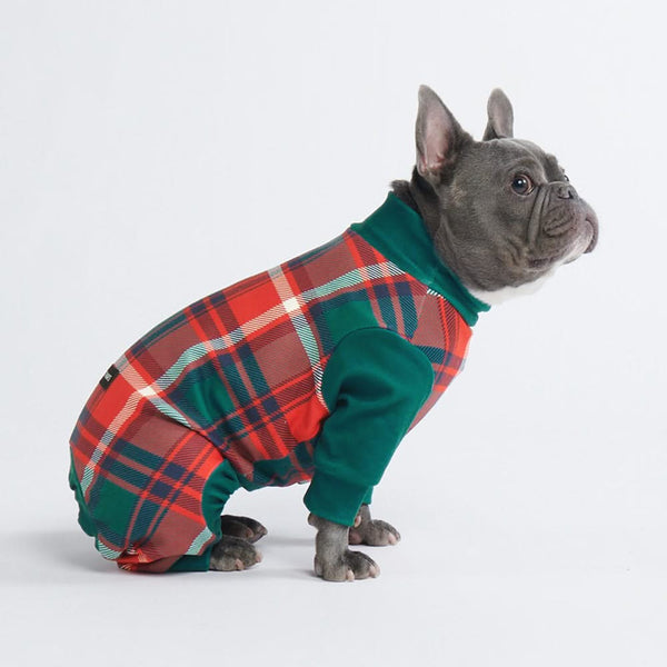 Pijama para perro: cuadros verdes y rojos