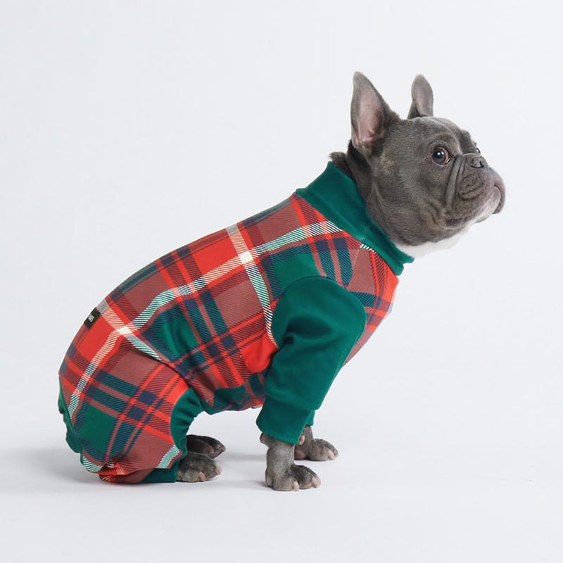 Pijama para perro: cuadros verdes y rojos